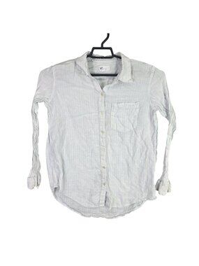 Womens Gap 100% Linen Blue & White Stripes Boyfriend Shirt Button Up Size M